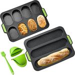 YXIAOO French Bread Pan Silicone Non-Stick Mini Bread Tin Baguette Mold Bread Loaf Tray with Brush and Silicone Gloves - Grey