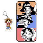 Compatible with iPhone XR Case One Piece Anime Design [with Ace/Luffy/Sabo Figure Keychain], Soft Silicone TPU Animation Cool Phone Case for iPhone XR