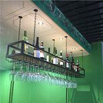 JHGJBJ Hanging Wine Rack, Metal Ceiling Wine Glass Rack, Bar Unit Floating Shelves, Industrial Hanging Wine Bottle Holder with Stemware Glass Shelf, for Bar Cafe Kitchen (Size : 120X25X100CM)
