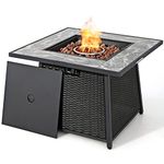 Tangkula 35In Propane Gas Fire Pit Table, Patiojoy 50,000 BTU Outdoor Wicker Patio Propane Fire Pit with Lid, Lava Rocks and PVC Cover, Auto-Ignition for Poolside, Garden, Balcony, ETL Certification