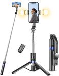 Selfie Stick Samsung with 2 Fill Lights, 45'' All-in-One Longer Smartphone Tripod Stand for Filming with Wireless Remote, Portable Mobile Phone Tripod for Smartphone (Blue)