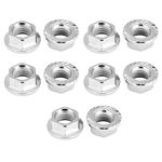 10 Pcs Nut Set M10 X 1.25mm Fine Thread Pitch Crown Metric Hexagon Flange Nuts Hexagonal Serrated Assortment Kit Locking Stop Fastener Iron Chrome for Furniture Engineering