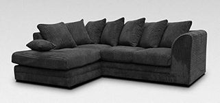 CHICAGO JUMBO CORD CORNER SOFA 5 COLOURS - LEFT/RIGHT HAND (Black Jumbo Cord, Right Hand Corner Sofa)