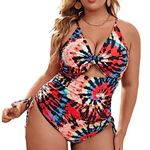 pnttoo Women One Piece Plus Size Swimwear Tummy Control Swimsuits V-Neck Cutout Twist Monokini Bathing Suits (XL, Leopard)