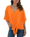 VIISHOW Women's Casual 3/4 Tiered Bell Sleeve V Neck Loose Tops Blouses Shirt,Light Orange,Medium