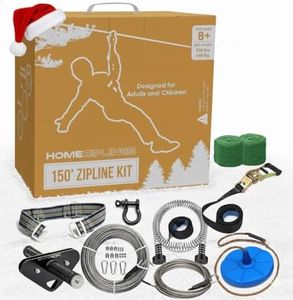 Zip Line for Kids and Adults, 150/100/200 Ft Backyard Zipline Kit, Quick Setup, 350 Lb Capacity, Rustproof Stainless Steel Cable, Safety Harness, Smooth Spring Brake, Comfortable Cushioned Seat