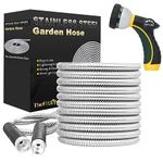 TheFitLife Flexible Metal Garden Hose - 2020 Newest Leak and Break Resistant Design, Stainless Steel Water Hose with Upgrade Solid Metal Fittings, Lightweight Kink Free Durable Easy Storage (50 FT)