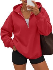 ANRABESS Womens Oversized Quarter Zip Hoodies,Red,Large