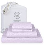 Threadmill 100% Cotton Sheets for King Size Bed | Damask Sateen All-Season 500Thread Count 4 Pc King Bed Sheets Set | Soft, Breathable Hotel Quality | Snug Fit Elastic Deep Pocket King Sheets | Lilac