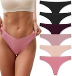 FINETOO 6 Pack Thongs for Women Seamless Breathable Underwear No Show Floral Print Panties Invisible Hipster XS-XL (M)