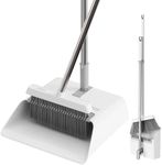 JOYMOOP White Broom with Dustpan Combo Set, Upright Stand Up Broom with Built-in Comb Teeth, Angle Broom for Home Kitchen Office Lobby, Pet Hair and Hardwood Floor Sweeping