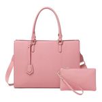 Laptop Bag for Women 17 inch Casual Work Bags for Women with USB Charging Port Laptop Tote Bag for Women with Clutch Purse (Pink)