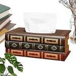 Retro Book Tissue Box, Wooden Book Shape Tissue Box Table Decor, Creative Rectangle Napkin Paper Holder Storage Case for Home Decor