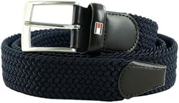 Tommy Hilfiger - Adan Men's Belt, Navy - 57% Elastane, 43% Polyester - Silver-Tone Plaque Buckle - Wardrobe Essentials - Tommy Hilfiger Accessories for Men - Size 100