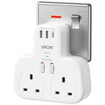 LENCENT Double Plug Adaptor with 1 USB C and 2 USB Ports, Surge Protected Multi Plug Extension Socket, 2 Way Wall Plug Extender for Household Appliances, iPhone, Smartphones, Tablets, 13A 3250W