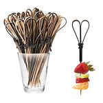 Bekecidi Bamboo Cocktail Sticks, 100 PCS Food Picks Natural Bamboo Knot Skewers Fruit Sticks Bamboo Toothpicks Cocktail Garnish Stick for Drinks, Canapes, Appetizers Food Party Supplies 12cm (Black)