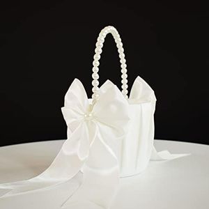 ATAILOVE Flower Girl Basket with Pearl Handle, Ivory Fariy Wedding Baskets for Flower Girls