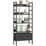 Mr IRONSTONE Bookshelf with Drawers, 5-Tier 24inch Standing Storage Shelves, Corner Bookcase Wood Display Shelves for Study, Bedroom, Living Room (Black)