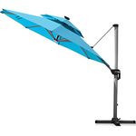 DORTALA 10 FT LED Cantilever Offset Hanging Patio Umbrella, Double Top Solar Hanging Umbrella with Crank& Cross Base, 360°RotationOutdoor Patio Umbrella for Backyard, Pool, Beach, Easy Tilt, Turquoise