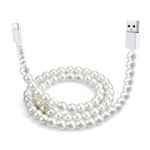 USB C Cable 3.1A Type C Fast Charging Cable White Pearl Beads iPhone 16 Charger Cable for Women Girls USB A to USBC Lead for iPhone 16 15 Pro Max Plus, Samsung Galaxy S24 S23 S22,MacBook Pro 2022,iPad