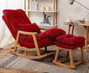 Lucky Wood Store Wooden Rocking Chair/Relax Chair for Adults for Office Comfortable and Simple Designed Arm Chair in Velvet Fabric (Red)