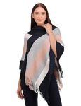 MANRA Women's Casual High Neck Striped Woolen Poncho for Winter (SC 09 HIGH NECK/PINK-BLUE/FREE)