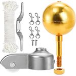 DEAYOU Flag Pole Kits, 3" Gold Ball, 4 PCS Swivel Snap Hooks, Flagpole Pulley Truck for 2" OD Tube