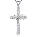 YL Women's Cross Necklace Sterling Silver Infinity Crucifix Pendant Cubic Zirconia Criss Jewelry