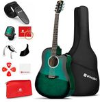 Vangoa Acoustic Guitar, 41 inch Full Size Cutaway Acoustic Guitar Kit with Padded Case, Tuner, Strap, Picks, Capo, Extra Strings for Beginners, Green