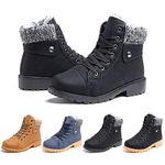 Womens Winter Snow Ankle Boots Fur Lined Ladies Shoes Combat Boot Warm Lace Up Outdoor Plat PU Leather Booties Comfy Fashion Black Blue Brown 3.5-9 UK Black+Black 42 (7.5 UK)