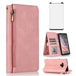 Asuwish Compatible with Samsung Galaxy Note 9 Wallet Case Tempered Glass Screen Protector Zipper Leather Flip Cover Card Holder Stand Cell for Galaxies Note9 Gaxaly Glaxay Not S9 Women Rose Gold