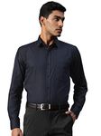 MANQ Men's Navy Blue Solid Smart Formal Shirt