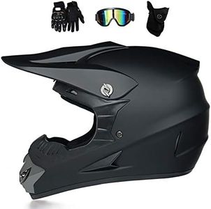 VOMI Full Face MTB Helmet with Goggles Mask Gloves, Motocross Helmet Mens Black Off Road Helmet Kids Adult Motorcycle Crash Helmet for Dirt Bike MX Quad Downhill Enduro Racing (M)