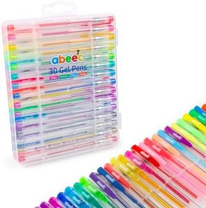 abeec 30 Gel Pens – Set of 30 Assorted Gel Pens: Glitter Pens, Neon Pens, Metallic Pens, Pastel Pens – Box of 30 Gel Colouring Pens for Kids or Adult Colouring