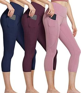 ATHLIO 3 Pack High Waist Capri Yoga Pants with Pockets, Tummy Control Yoga Leggings, 4 Way Stretch Non See-Through Workout Running Tights YCP36-VPP Small