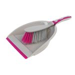 Kleeneze KL062390EU Deluxe Handheld Dustpan & Brush Set - Sweeping Broom with Soft Grip Handle, Compact Dustpan with Rubber Lip, Perfect for Dust and Dirt, Ideal for Most Hard Surfaces, Grey/Pink