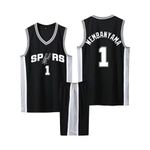 Basketball Jersey Shirt and Shorts Kids/Adult 2024, Basketball Kit No.1 for Kids/Adult, Sleeveless Basketball Jersey T-Shirt Vest and Shorts Kids/Adult Black XS