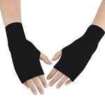 DWE Cashmere Fingerless Gloves, Half Fingerless Gloves Winter Thermal Women Gloves Mittens Thumb Hole Wrist Warmers Gloves Christmas Gifts for Girls Ladies Men (Black)