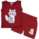 Kwitchy Boy's T-Shirt & Shorts Set New Born Baby Clothes | Kids Clothing | Dress | Sleeveless T Shirts | Shorts | Cotton | Casual | Kids Wear | Summer | Birthday Gifts (3-4 Years) (Maroon)