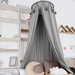 Dyna-Living Bed Canopy for Children, Children Bed Canopy Round Dome Hanging Curtain Kids Bed Canopy Mosquito Net Children Play Reading Tents Nursery Room Decorations (Grey)