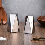 FnS Stainless Steel Diamond Shape Salt & Pepper Shaker, Spice Oregano, Jar Oregano, Chilli Flakes, Sugar, Seasoning Sprinkler| Air Tight Container | Dining Table Masala Box(Set of 2)