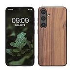 kwmobile Real Wood Case Compatible with Samsung Galaxy S24 Case - Hard Wooden Cover w/TPU Bumper - Dark Brown