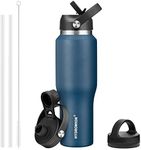 HYDROWION 32oz Stainless Steel Water Bottle(Cold for 48 Hrs, Hot for 24 Hrs), Double Wall Vacuum Insulated Water Flask with Straw Lid, Spout Lid and Flex Cap, Fit in Any Car Cup Holder, Cobalt