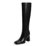 Modatope Knee High Boots Women Chunky Heel Square Toe Tall Boots for Women High Heel Side Zipper Long Boots, A-black, 7.5