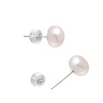11-12MM Freshwater Cultured Half Round Button Pearls Stud Earrings, Sterling Silver Earrings for Women