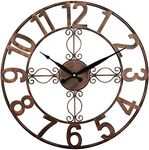 UMEXUS Outdoor Indoor Retro Wall Clock Waterproof, 18 Inch Metal Cut Out Large Decorative Silent Non Ticking Wall Clock for Living Room, Patio, Garden, Office, Home Decor (Copper)