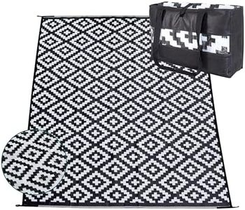Gadgy Tapis Exterieur Resistant Pluie 270 x 200 cm - Tapis Terrasse Imperméable Résistant à l’Eau et aux UV - Tapis de Jardin réversible - Tapis Elegant Noir avec Sac de Transport