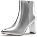 DREAM PAIRS Women's Chunky Heel Ankle Booties Pointed Toe Short Boots,Size 9,Silver-Pu-1,SIANNA-1