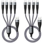 Aywenny Multi Charging Cable 2Pack 4FT Nylon Braided Universal 4 in 1 Multiple USB Cable 3A,with 4 USB-C Port Adapter,Compatible with Cell Phones Tablets Universal Use for Galaxy S22 S20 S9 (Grey)