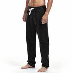 Amy Coulee Mens Cotton Sweatpants Straight Leg Joggers Open Bottom Track Pants with Pockets Yoga Workout Trousers (Black, M)